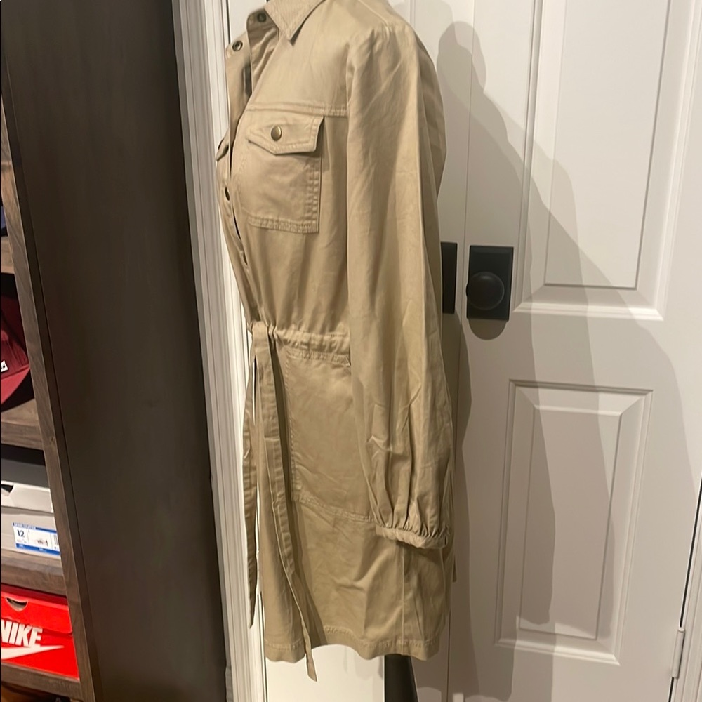 NWT LOFT Tan Long Sleeve Dress with Drawstring Waist - Picture 2 of 8
